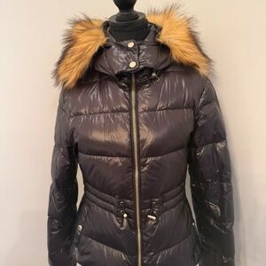 Zara Black Puffer Jacket with Faux Fur Hood